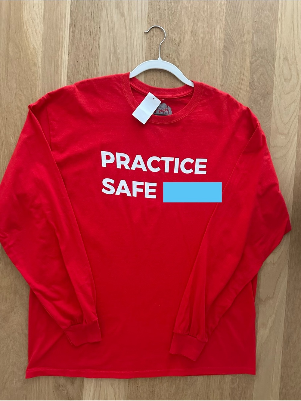 NWT Danny Duncan Cotton Fun Red 'Practice Safe…’ Long-Sleeve Graphic Tee, XL